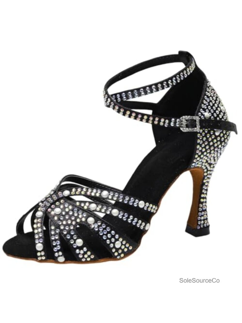 Women's Satin Rhinestone Latin Dance Shoes, 3" Heel Salsa Bachata Ballroom